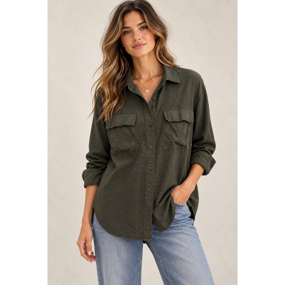 Banana Republic Utility Shirt Women's Size Medium Olive Green Button Down Top